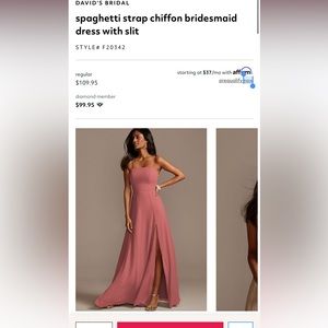 David’s Bridal Chiffon Bridesmaid Dress - Sedona